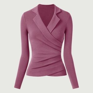 NEW OGL Rose Pink Eco Mousse Collared Wrap Blouse Career Office Preppy